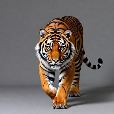 Tiger walking on gray background
