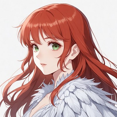 Anime girl with red hair and white fur collar