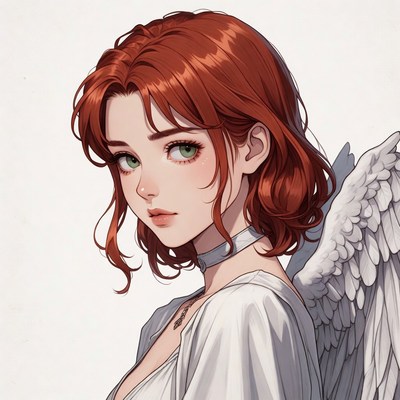Redhead Angel Girl with Wings