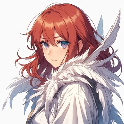 Anime girl with red hair and wings