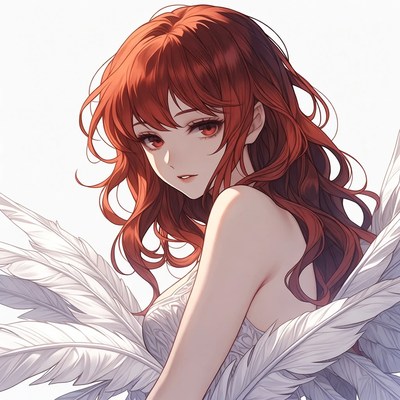 Anime girl with red hair and wings