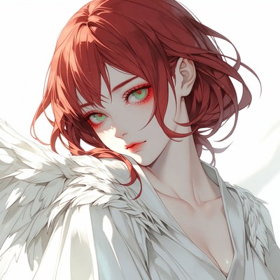 Anime girl with red hair and wings