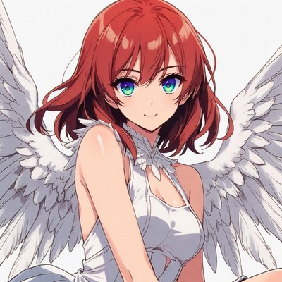 Red-haired anime angel girl with wings