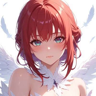 Anime girl with red hair and feathers