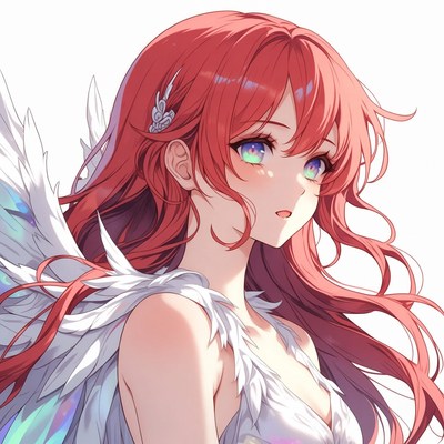 Anime girl with red hair and wings