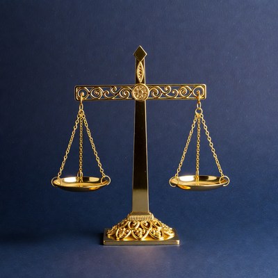 Golden Scales of Justice on Blue