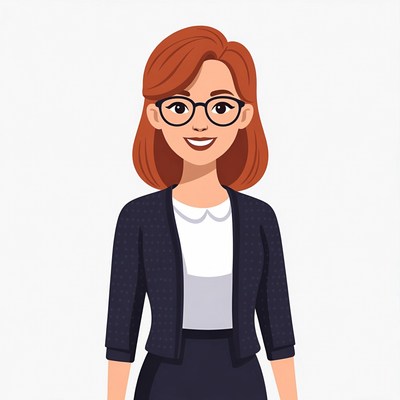 Redhead woman in glasses and blazer