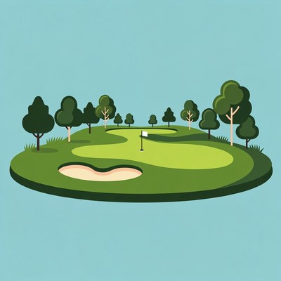 Golf Course Illustration with Sand Trap