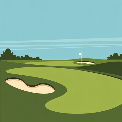 Golf course with sand bunkers