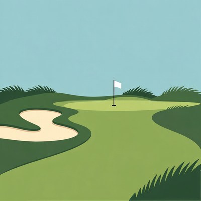 Golf Green with Flag and Sand Trap