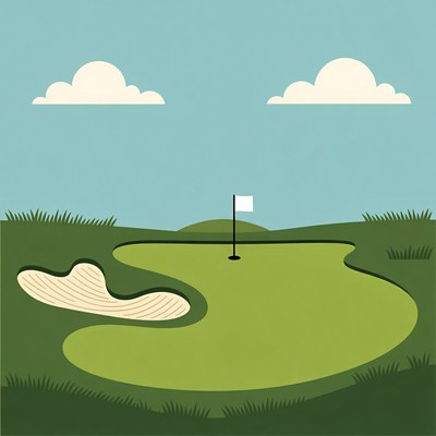 Golf Green with Flag and Sand Trap
