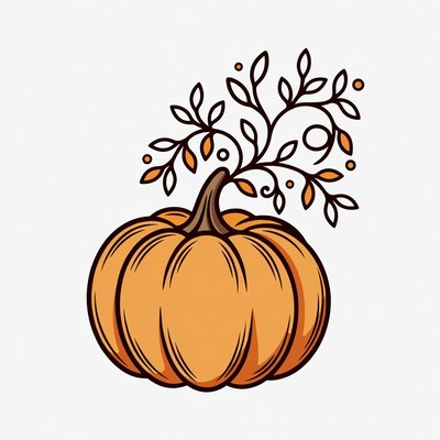 Orange Pumpkin with Leaves Illustration