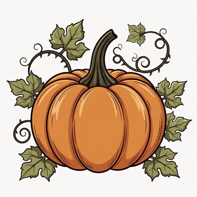 Orange Pumpkin with Green Vines