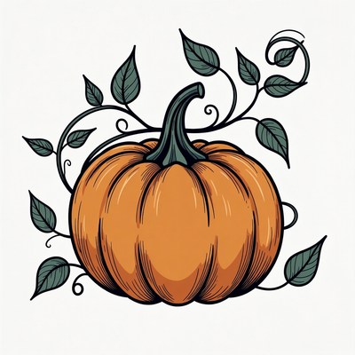 Orange Pumpkin with Green Vines