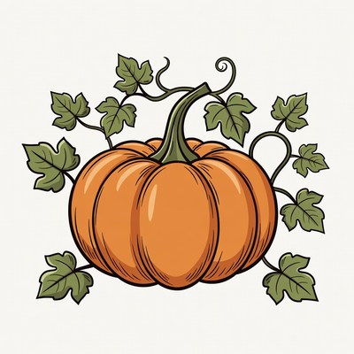 Orange Pumpkin with Green Vines