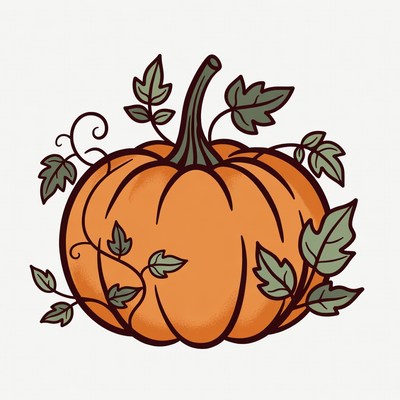 Orange Pumpkin with Green Vines