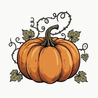 Orange Pumpkin with Vines Illustration
