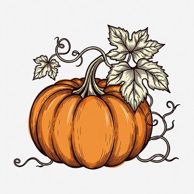 Orange Pumpkin with Leaves Illustration