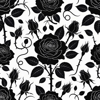 Black Silhouette Rose Seamless Pattern