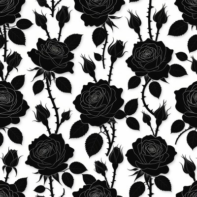 Black Rose Silhouette Seamless Pattern