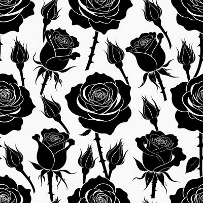 Black Silhouette Roses Seamless Pattern