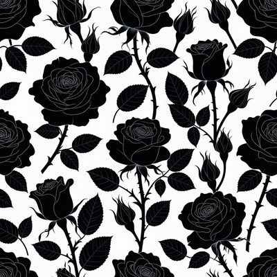 Black Silhouette Roses Pattern