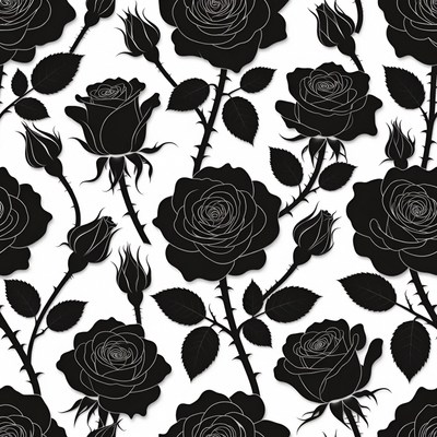 Black Silhouette Rose Pattern