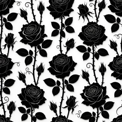 Black Silhouette Roses Pattern