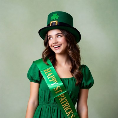 Girl in green hat Happy St Patricks sash