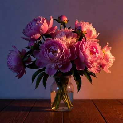 Pink Peonies in Glass Jar
