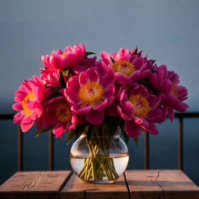 Pink Peonies in Glass Vase