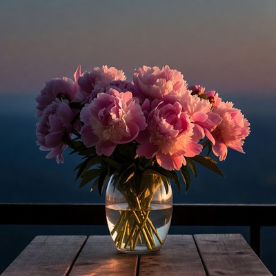Pink Peonies in Glass Vase