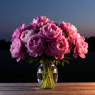 Pink Peonies in Glass Vase