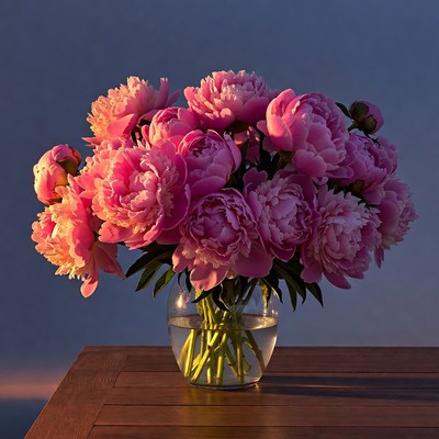 Pink Peonies in Glass Vase
