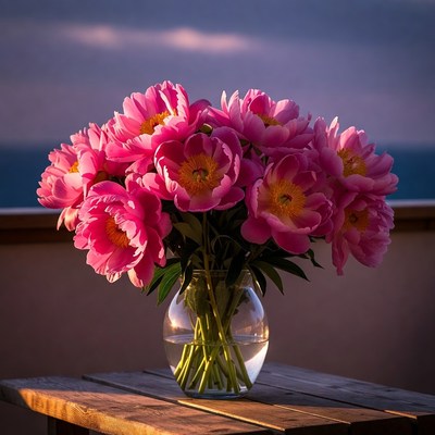 Pink Peonies in Glass Vase