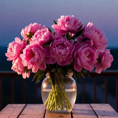 Pink Peonies in Glass Vase