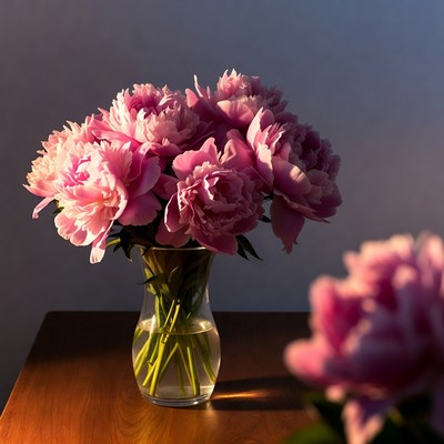 Pink Peonies in Glass Vase