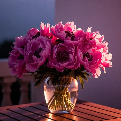 Pink Peonies in Glass Vase
