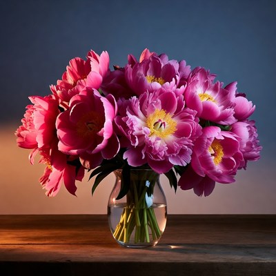 Pink Peonies Bouquet in Glass Vase