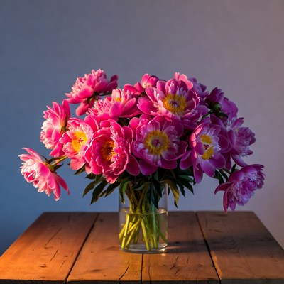 Pink Peonies in Glass Vase
