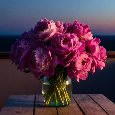 Pink Peonies in Glass Vase