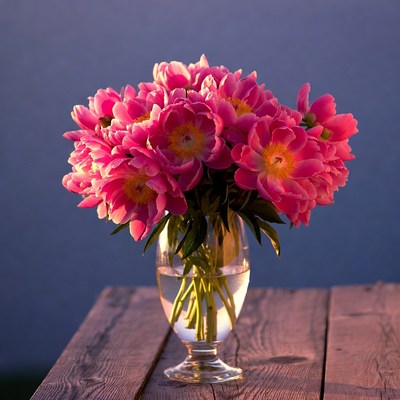 Pink Peonies in Glass Vase