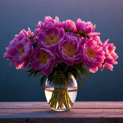 Pink Peonies in Glass Vase