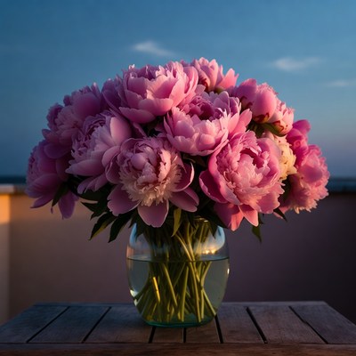 Pink Peonies in Glass Vase