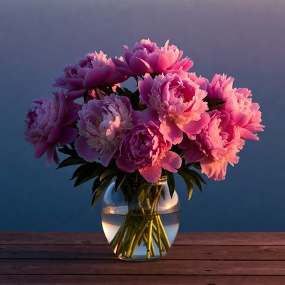 Pink Peonies in Glass Vase