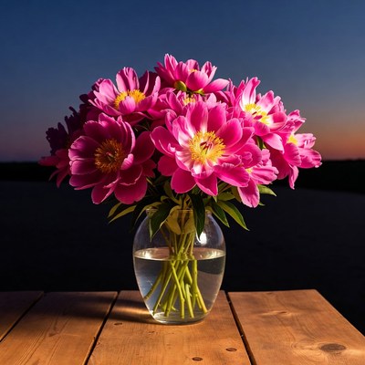 Pink Peonies in Glass Vase