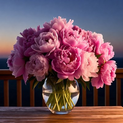 Pink Peonies Bouquet in Glass Vase