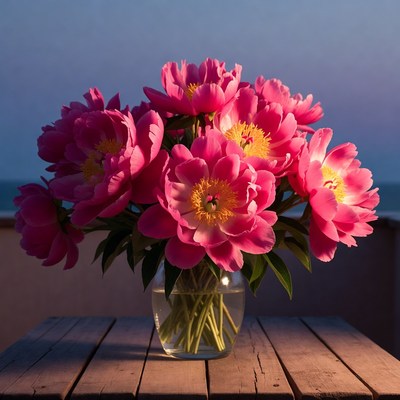 Pink Peonies in Glass Vase