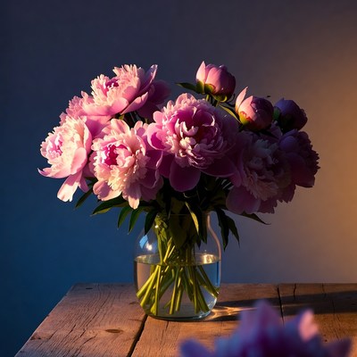 Pink Peonies in Glass Vase