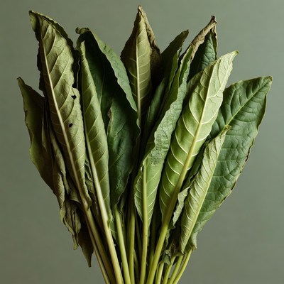 Bundle of Fresh Green Tobacco Leaves
